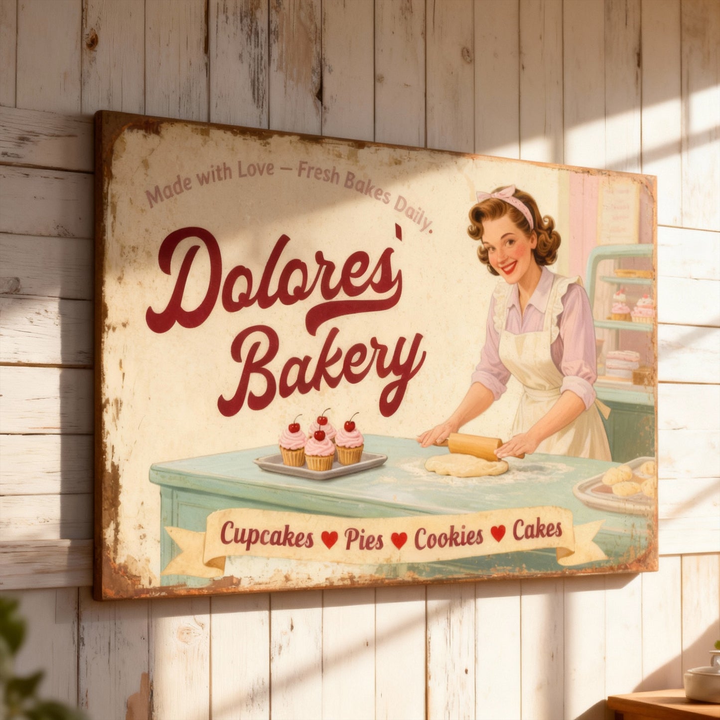 Vintage Mom's Bakery Farmhouse Wall Sign