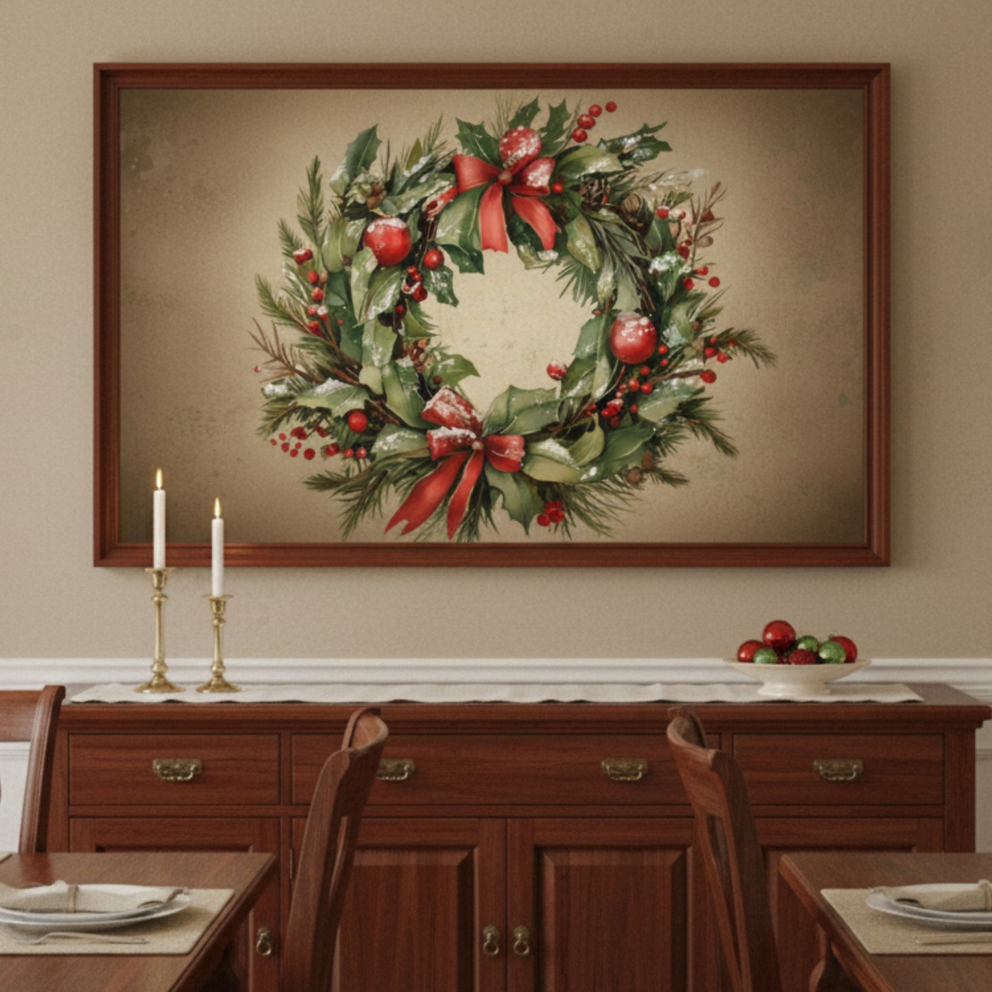 Vintage Christmas Wreath Wall Art