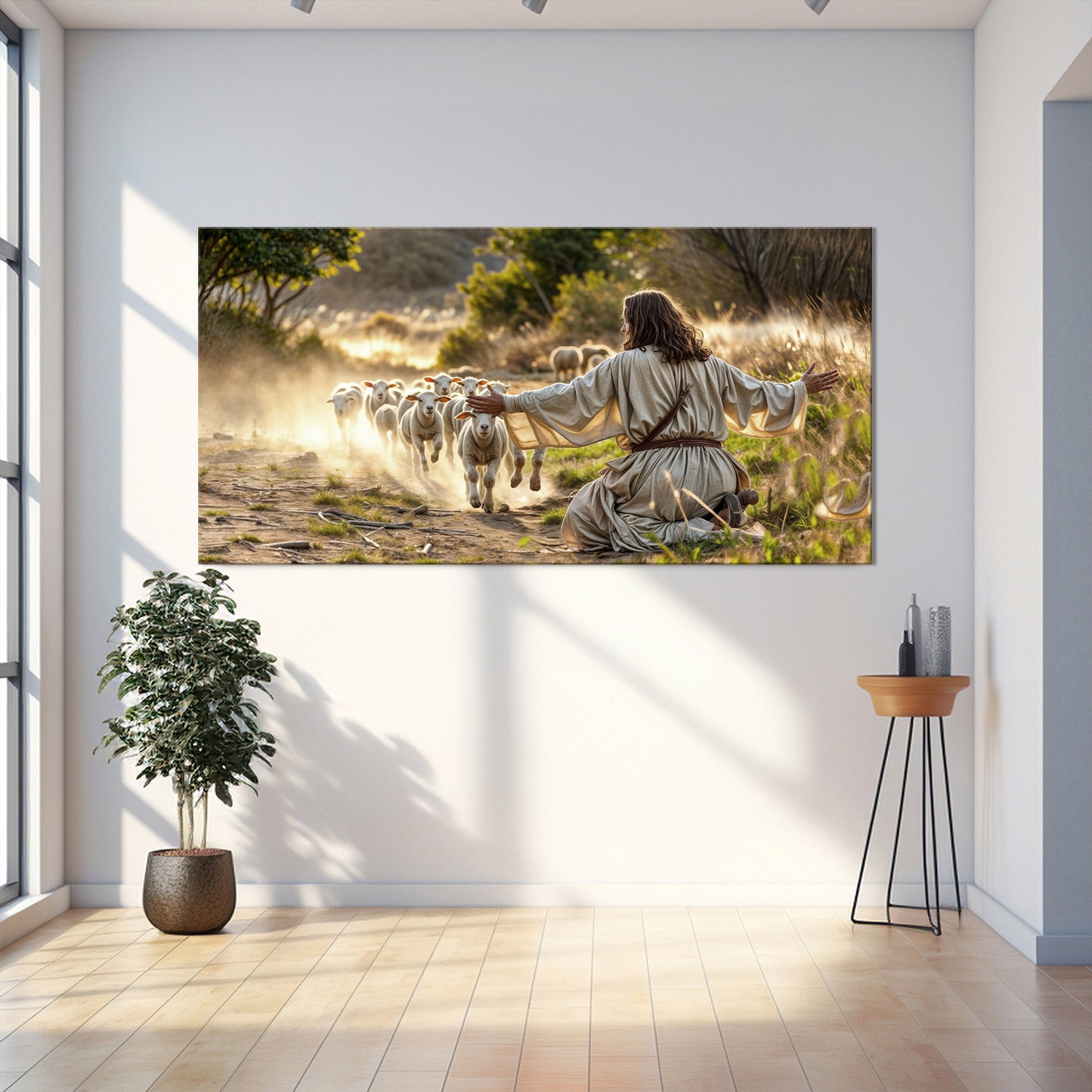 Jesus Protects The Lamb From Wolves Faith Wall Art VIII