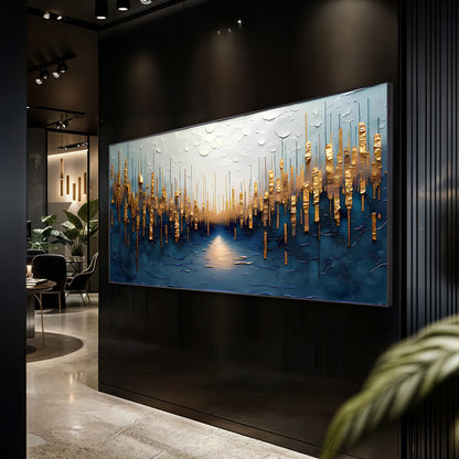 Golden Forest Reflection Abstract Impasto Wall Art