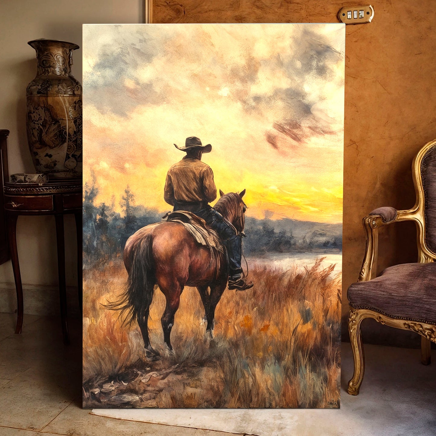 Cowboy At Sunset Wall Art