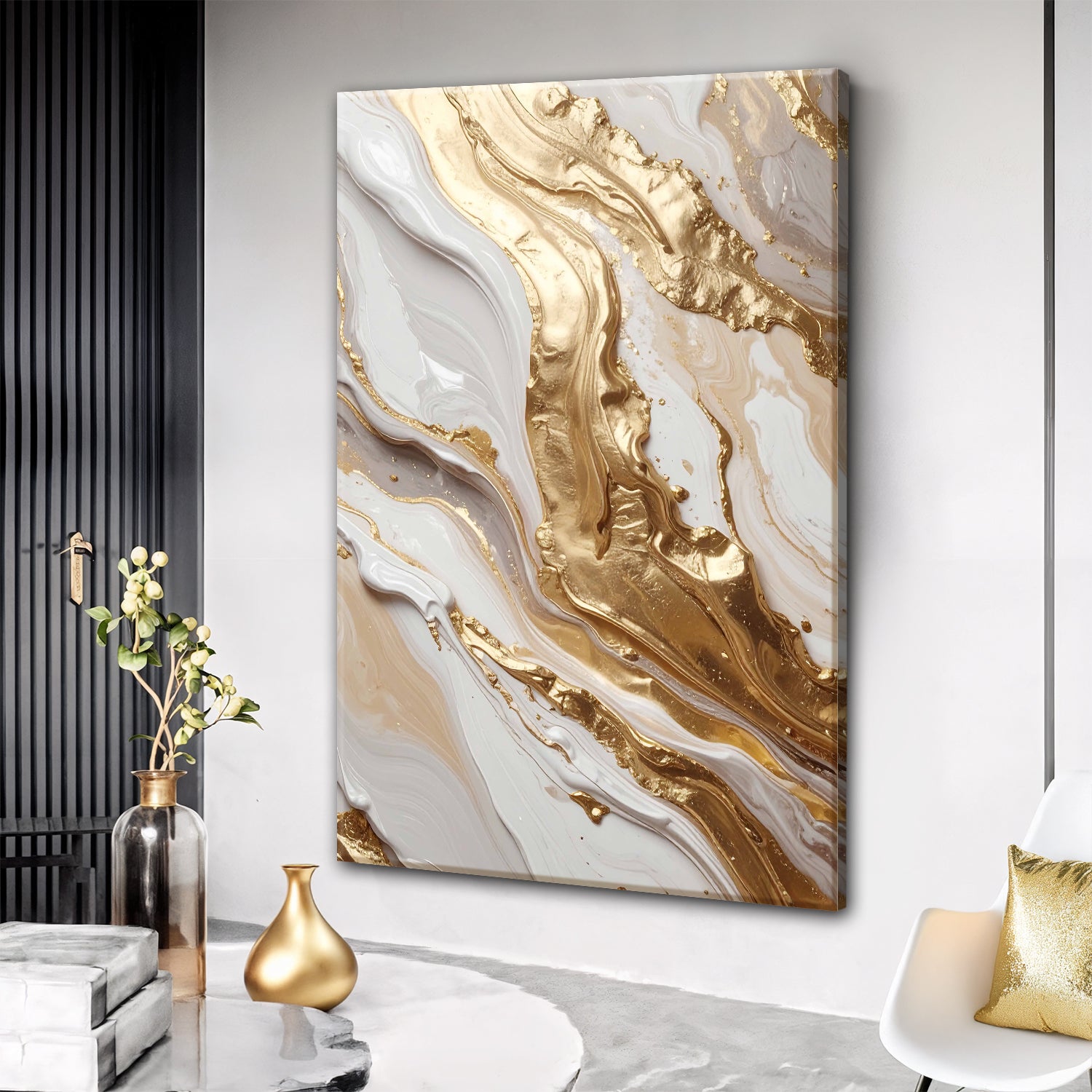 Metallic White And Gold Marble Wall Art