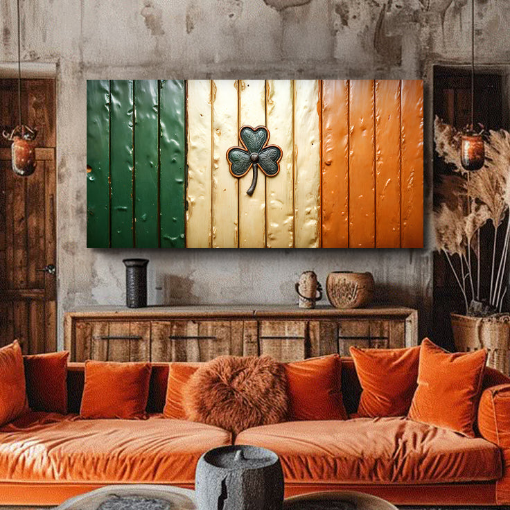 Irish Shamrock Glory Wooden Texture Flag Wall Art II