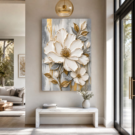Golden Ivory Blossom Wall Art