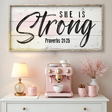 She Is Strong Proverbs 31:25 Faith Sign
