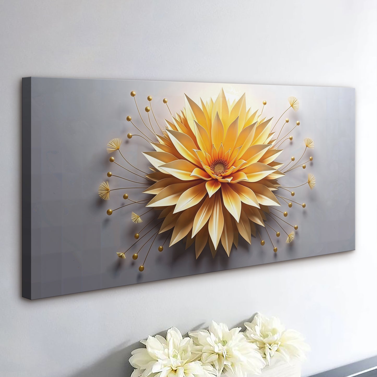 Golden Dandelion Minimalist Abstract Wall Art