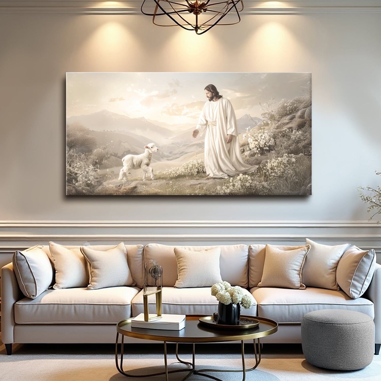 Jesus Protects The Lamb From Wolves Faith Wall Art X | Tailored Canvases 60x30