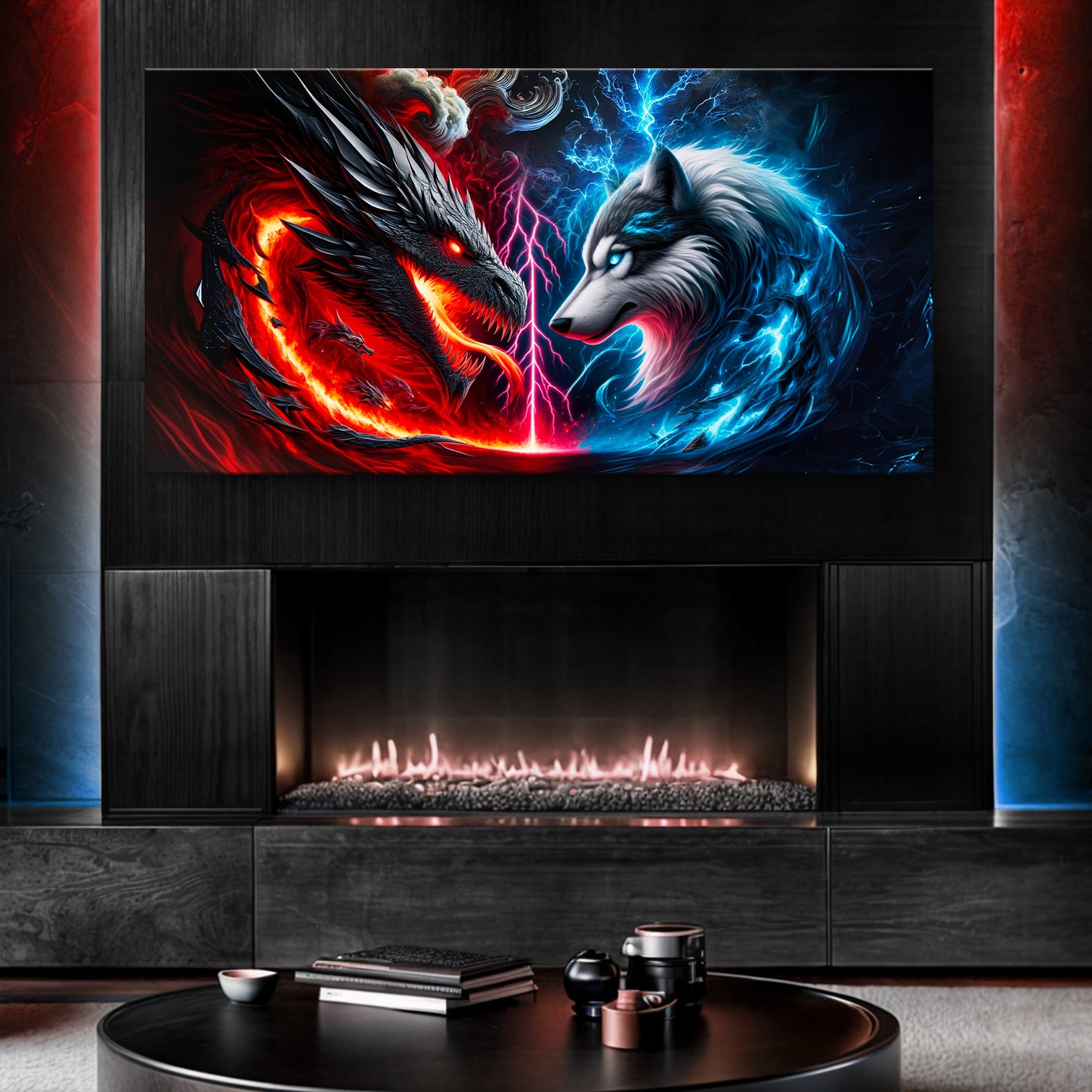 3D Dragon and Wolf Wall Art VI