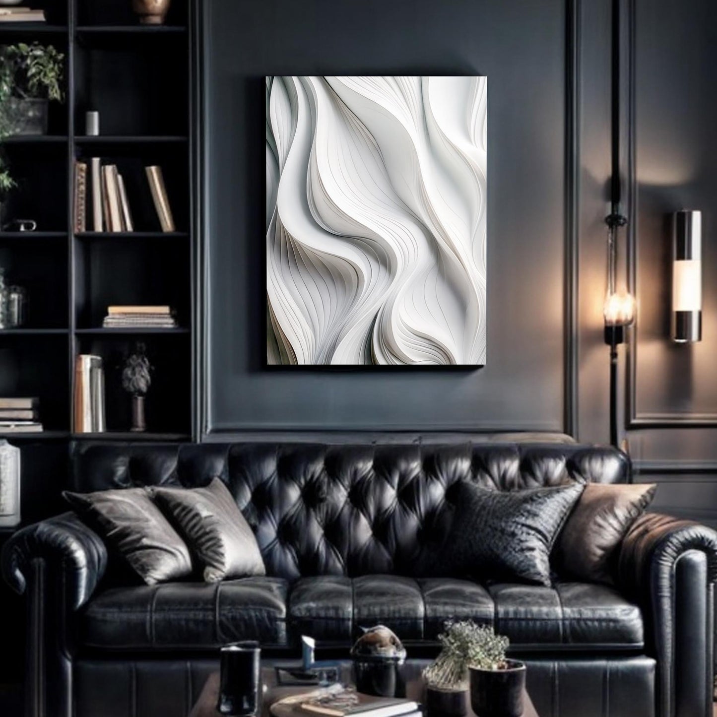 Modern Monochrome Waves Abstract Wall Art