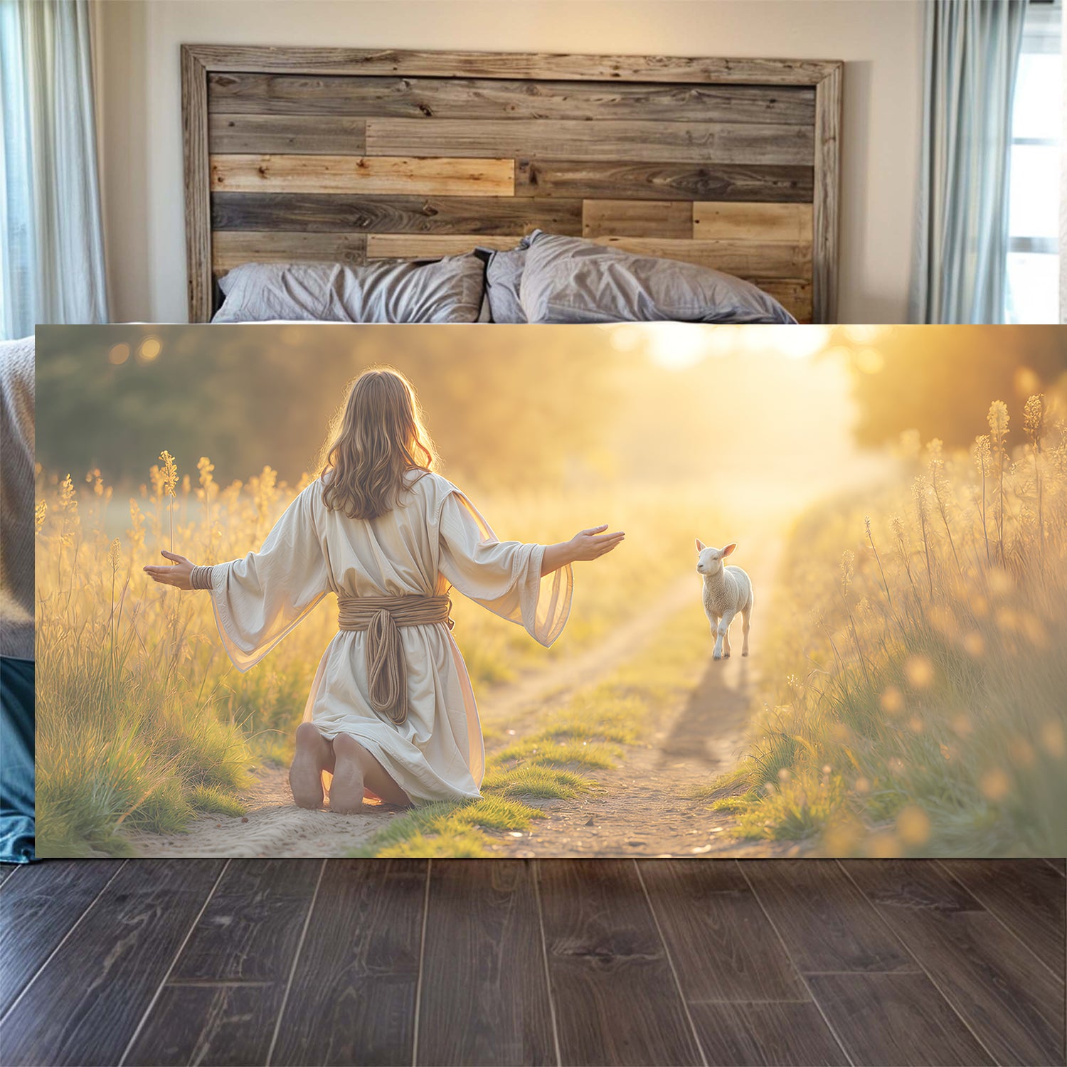 Jesus Protects The Lamb From Wolves Faith Wall Art IX