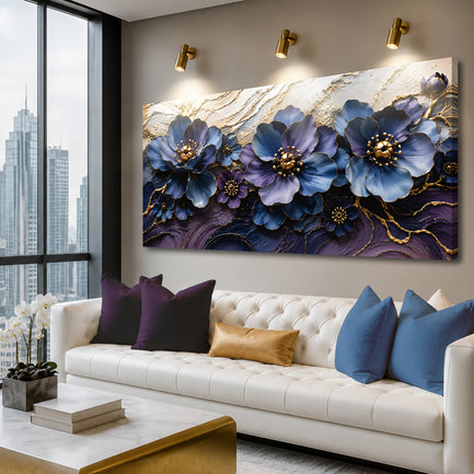 Sapphire & Gold Floral Symphony Wall Art