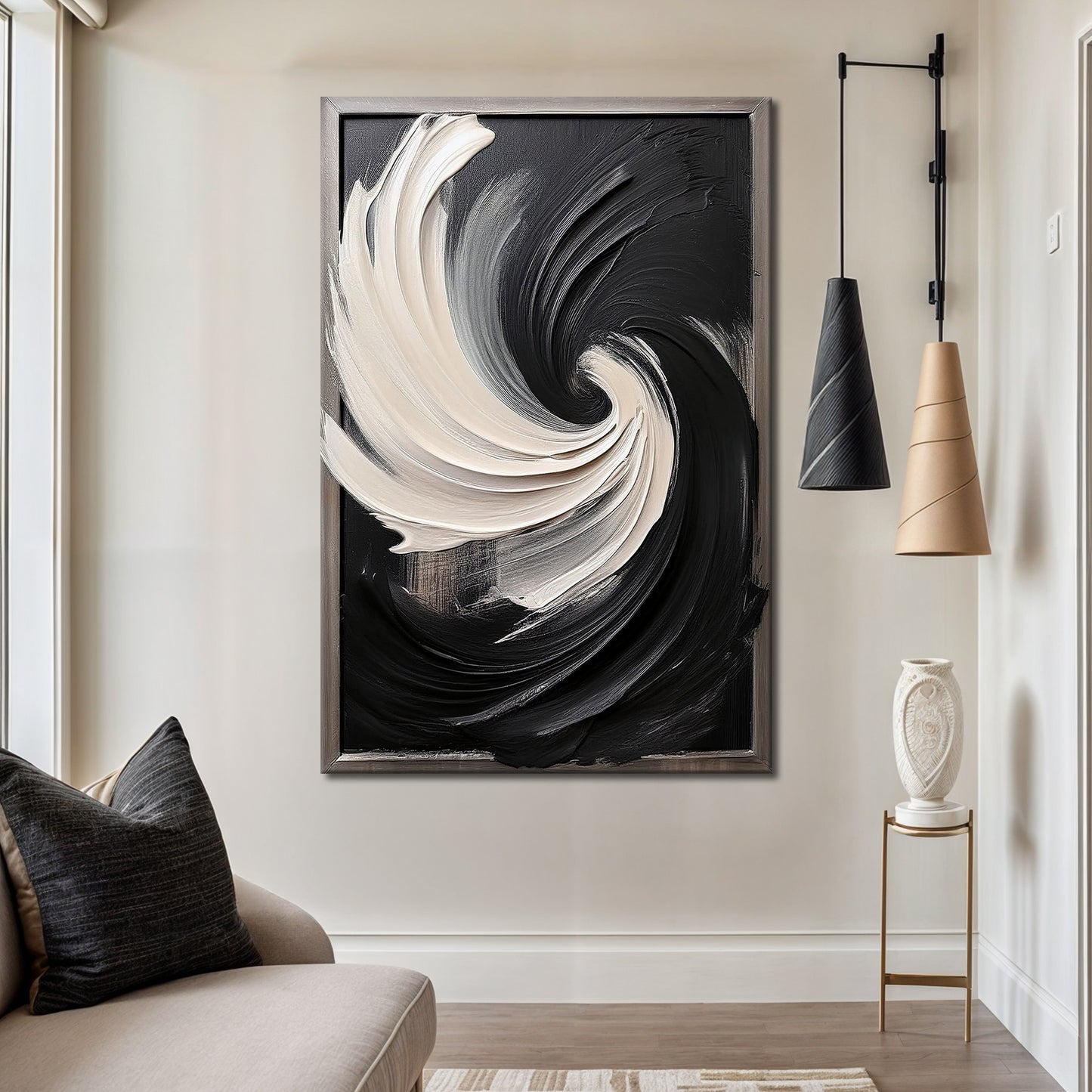 Black and White Vortex Abstract Wall Art