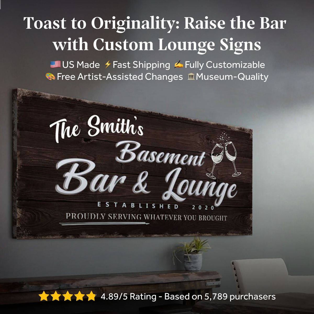 Personalized Basement Bar Sign: Rustic Modern Decor for Your Home Bar – Perfect Last Minute Anniversary Gift for Him