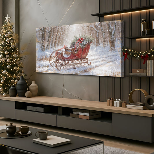 Vintage Red Sleigh Christmas Wall Art