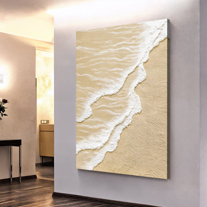 White Waves on Brown Sand Wall Art