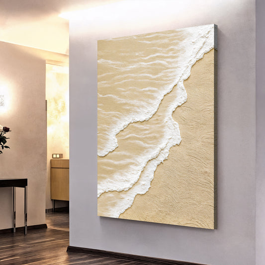 White Waves on Brown Sand Wall Art