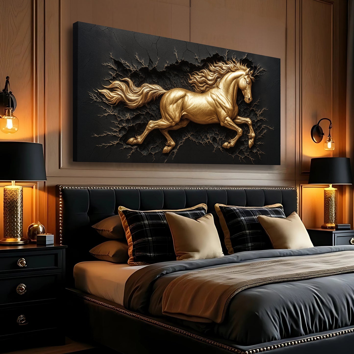 3D Celestial Gold Stallion Wall Art