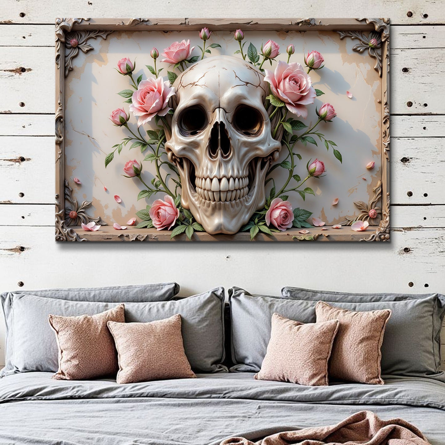 3D Rose And Skull Wall Art V