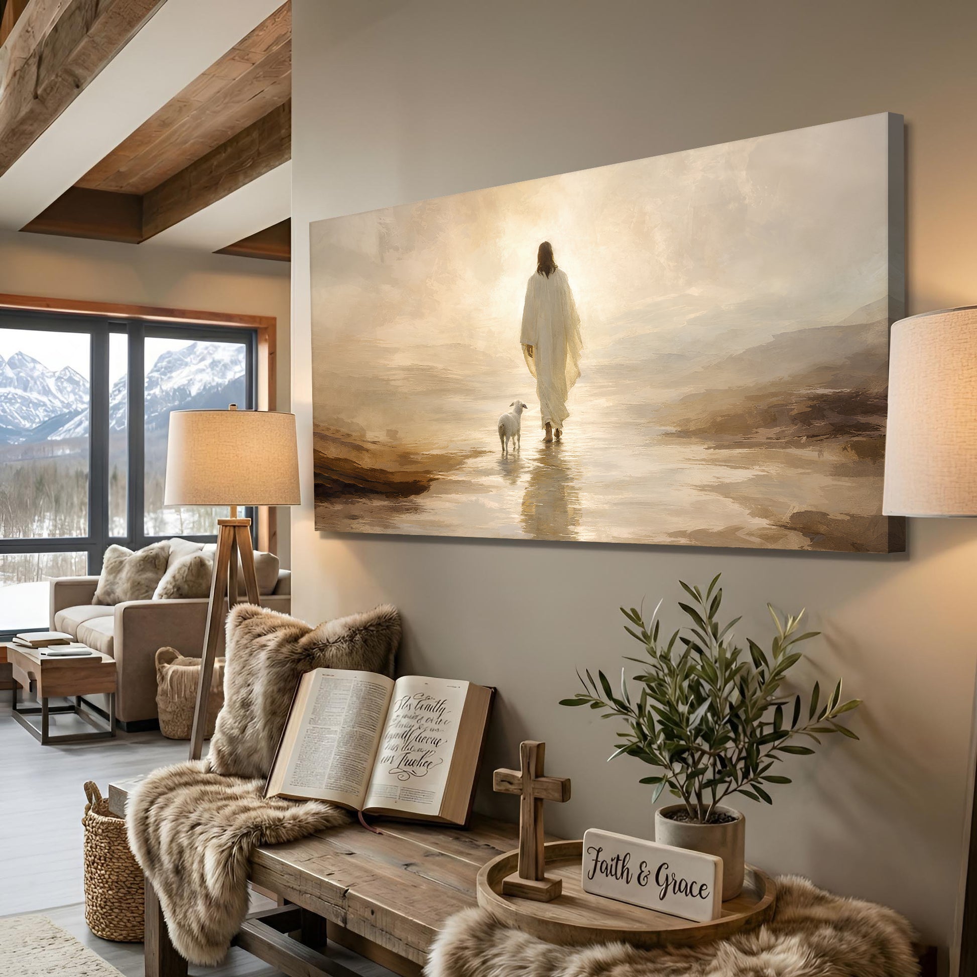 Jesus Leaves With Sheep Wall Art