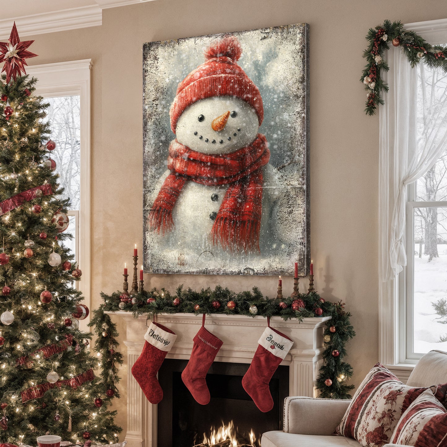 Vintage Snowman Christmas Wall Art V
