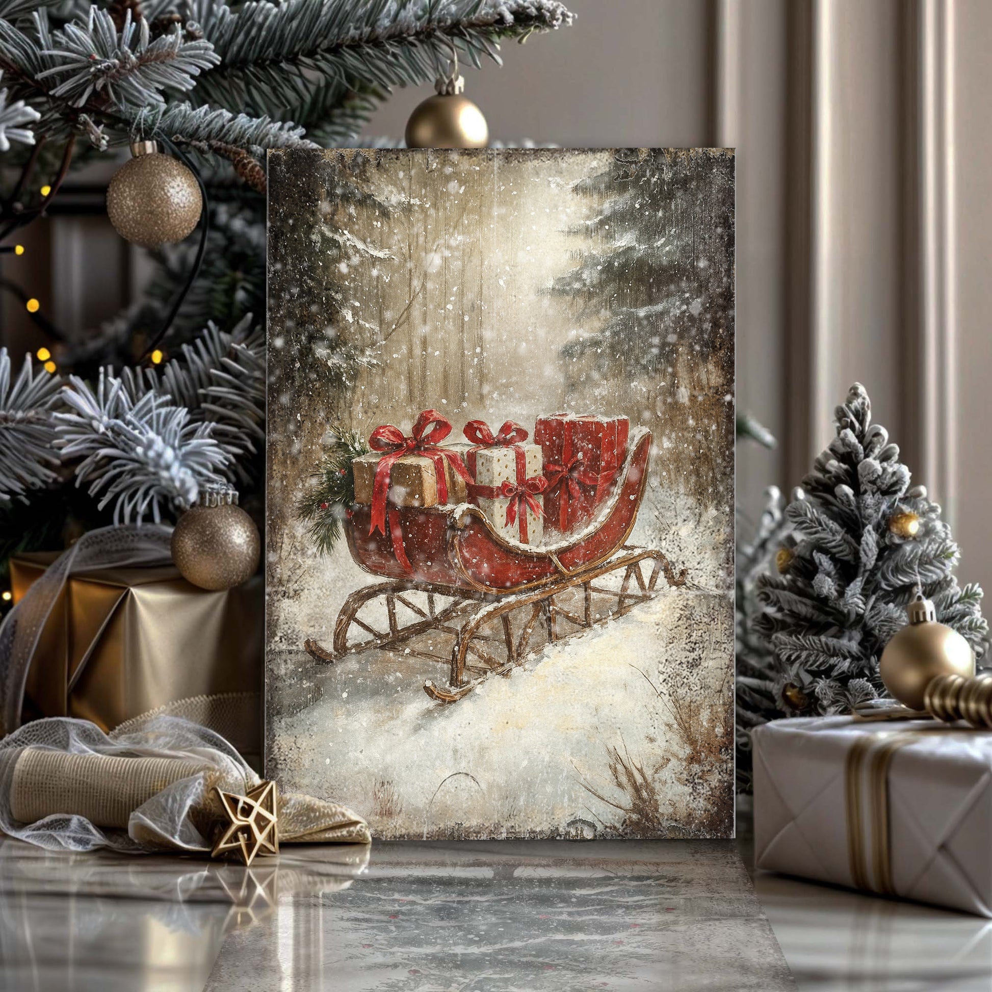 Vintage Christmas Sleigh Sled Wall Art VII
