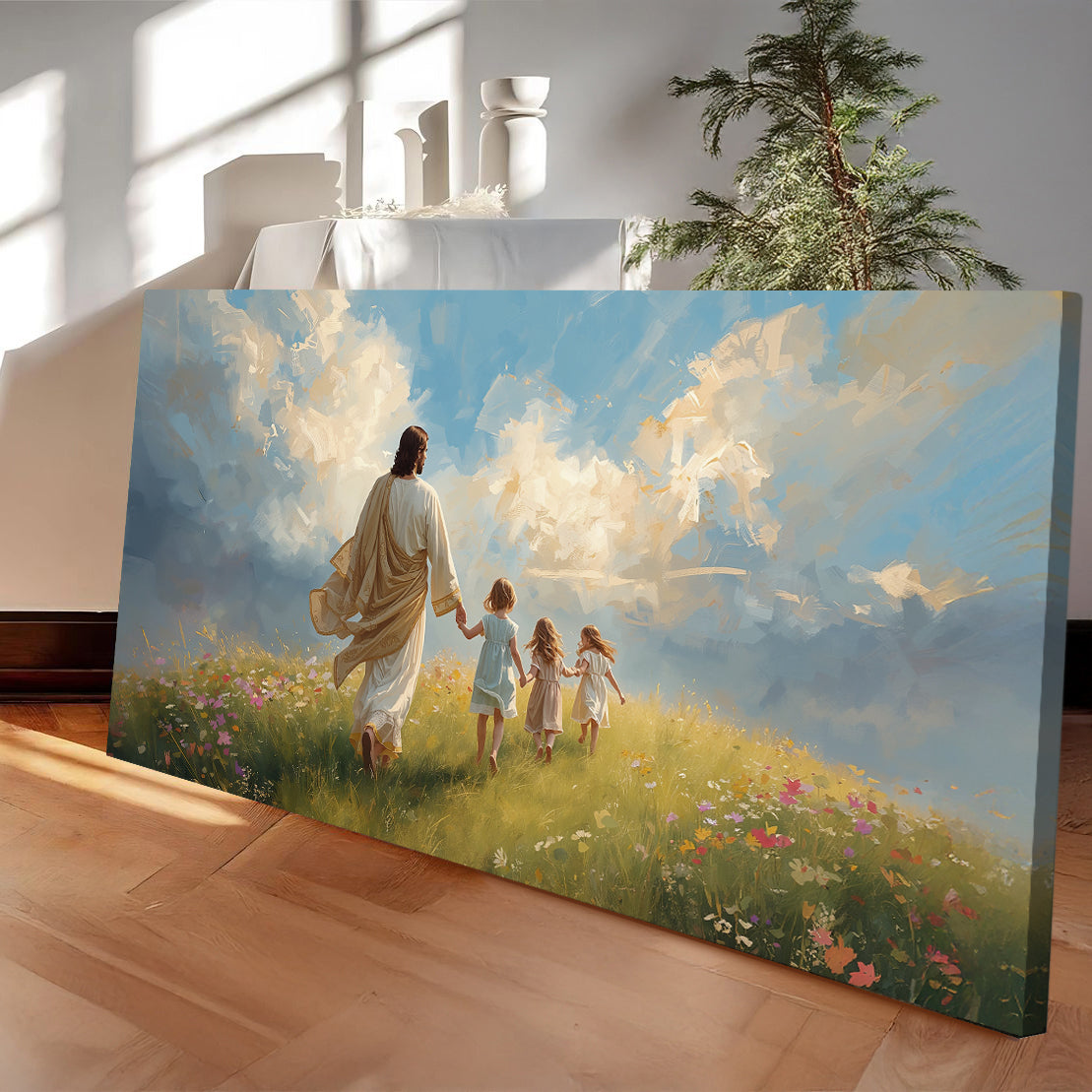 Heavenly Stroll Children and Christ Faith Wall Art