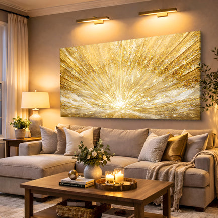 Golden Radiant Sun Abstract Wall Art