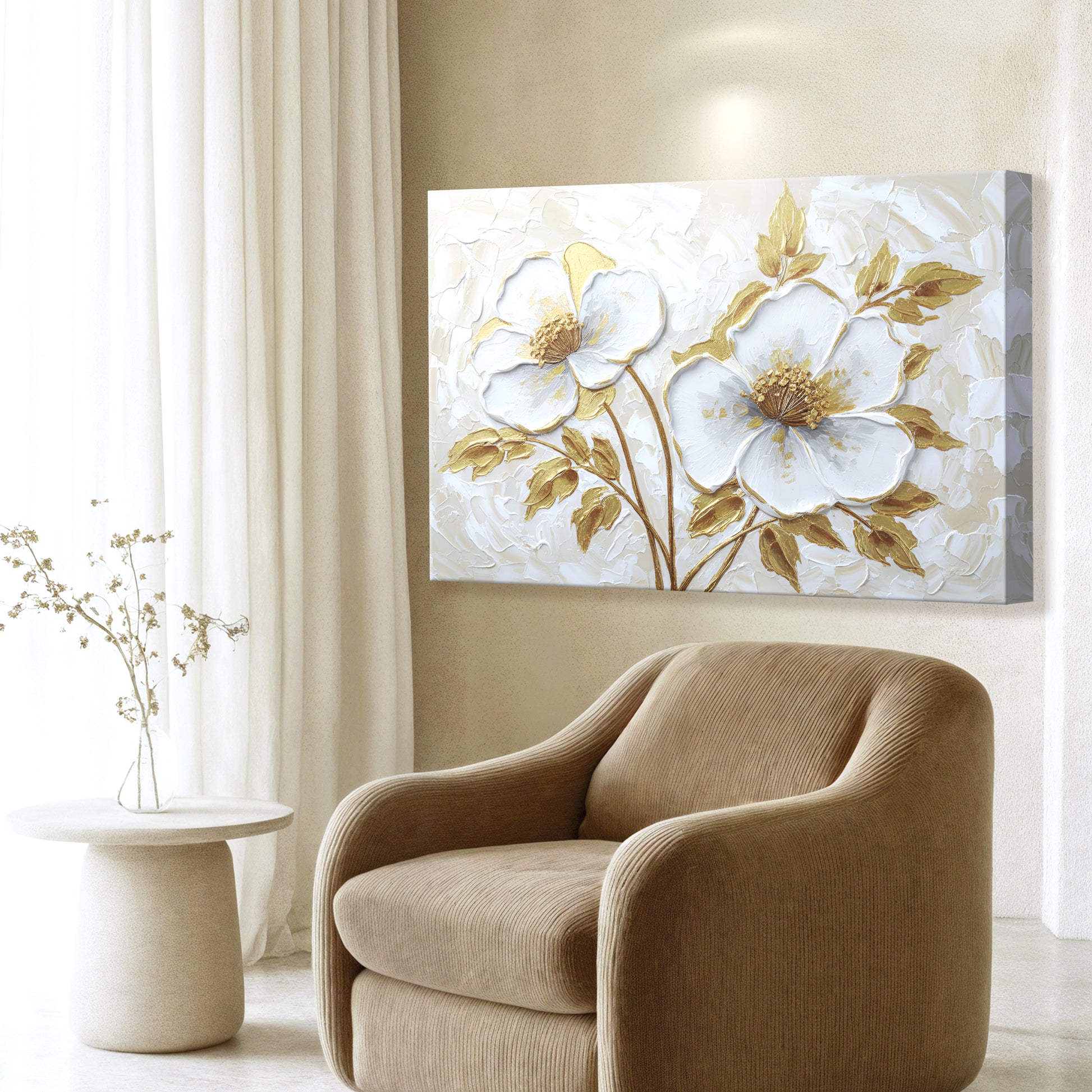 Golden Blossom Abstract Wall Art
