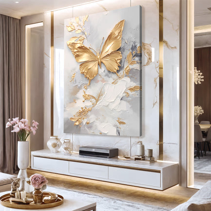 Golden Butterfly Wings Abstract Wall Art