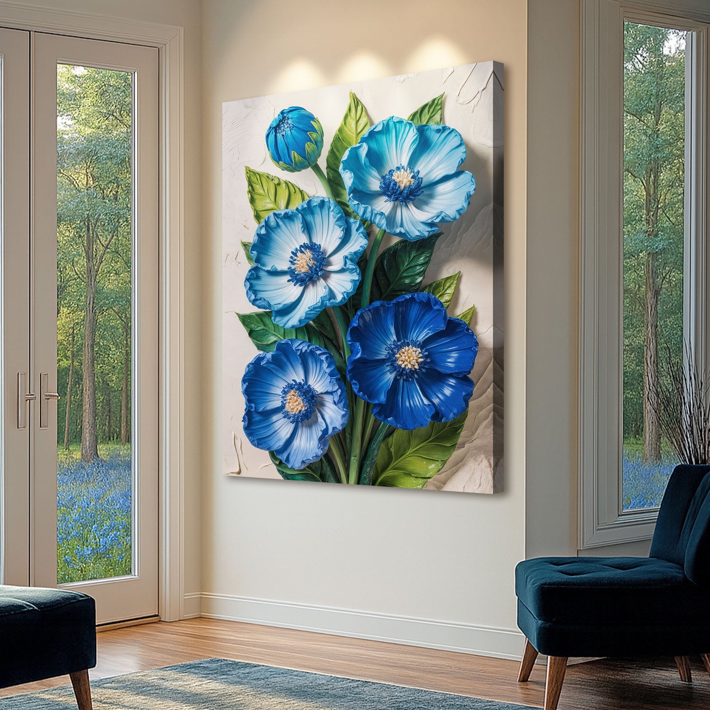 Blue Blossom Bouquet Impasto Wall Art