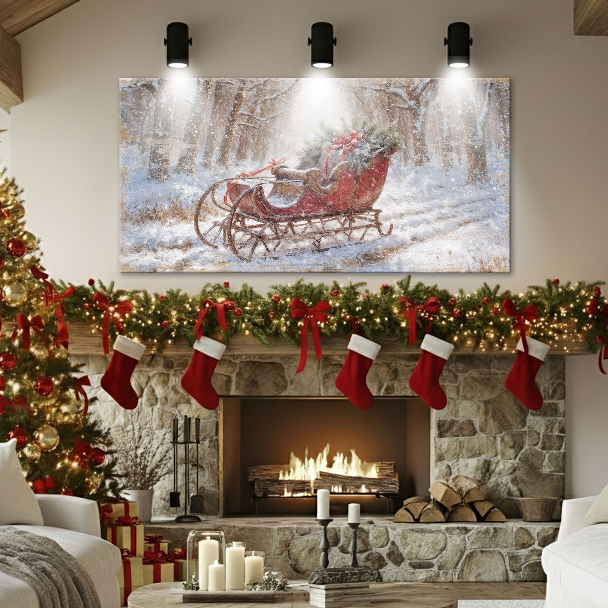 Vintage Red Sleigh Christmas Wall Art