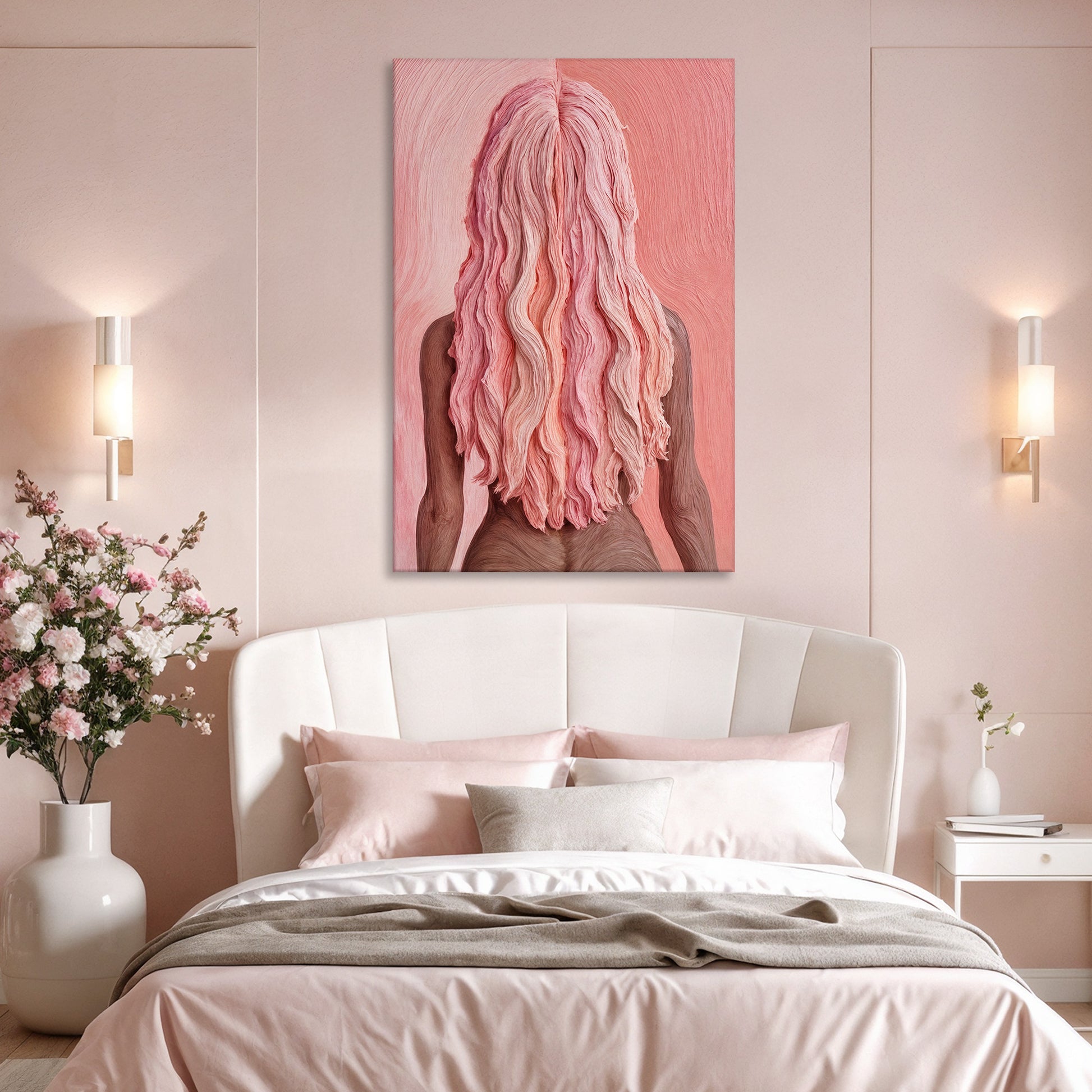 Pink Woman in Coral Abstract Wall Art