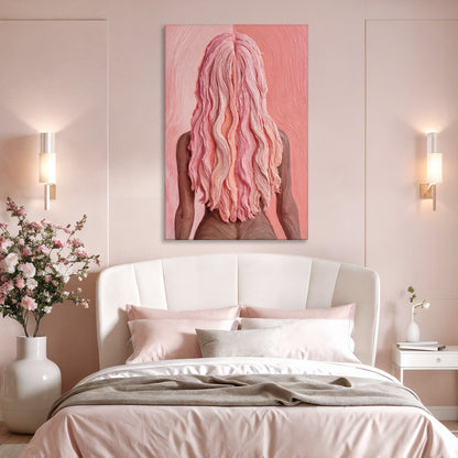 Pink Woman in Coral Abstract Wall Art