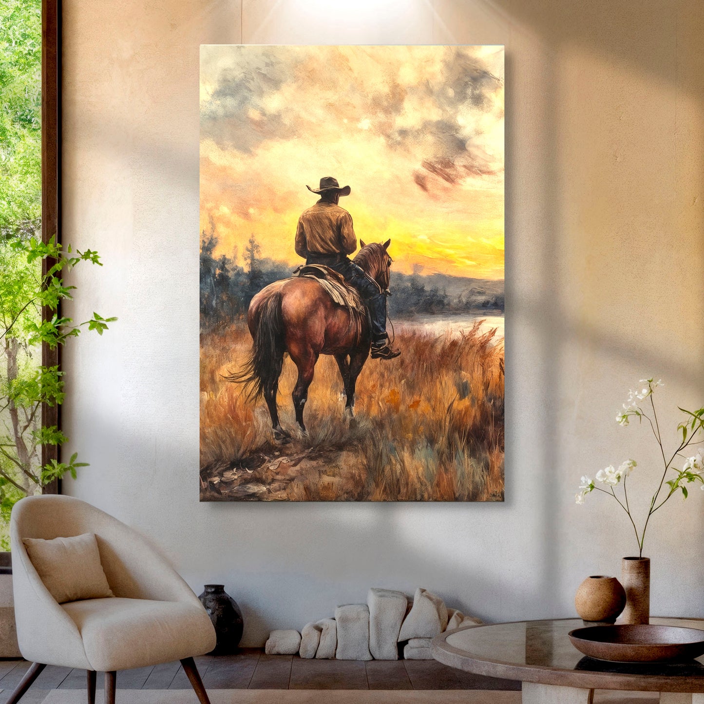 Cowboy At Sunset Wall Art