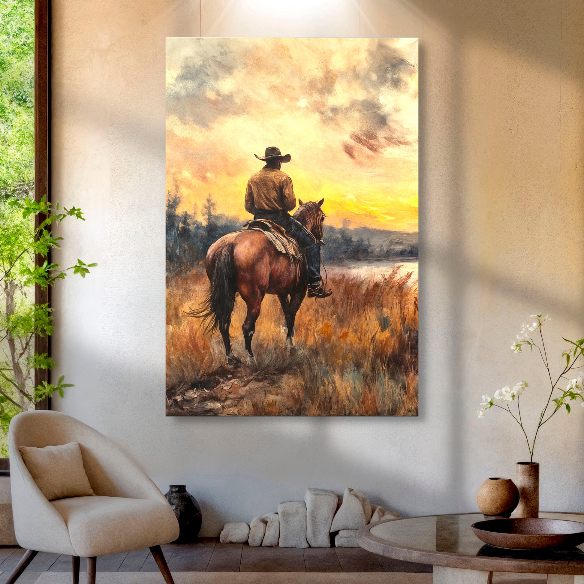 Cowboy At Sunset Wall Art