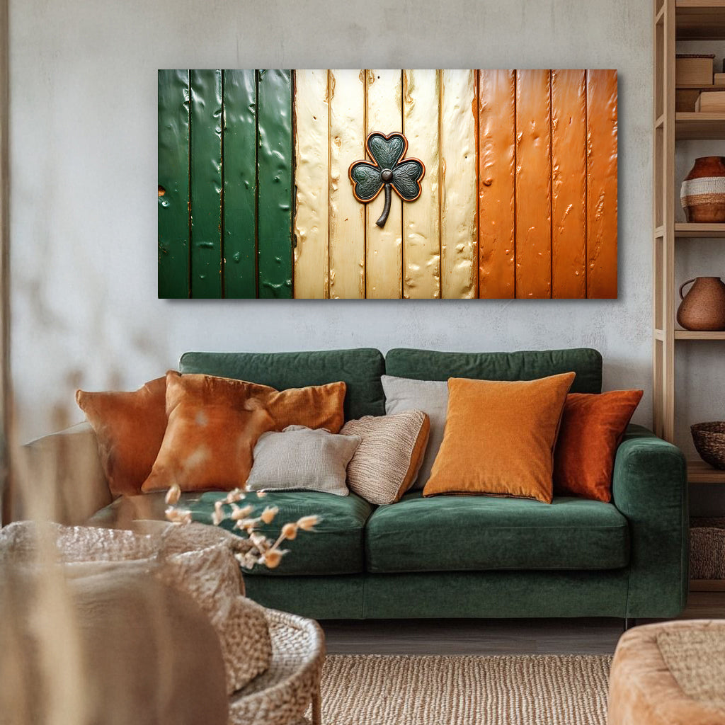 Irish Shamrock Glory Wooden Texture Flag Wall Art II