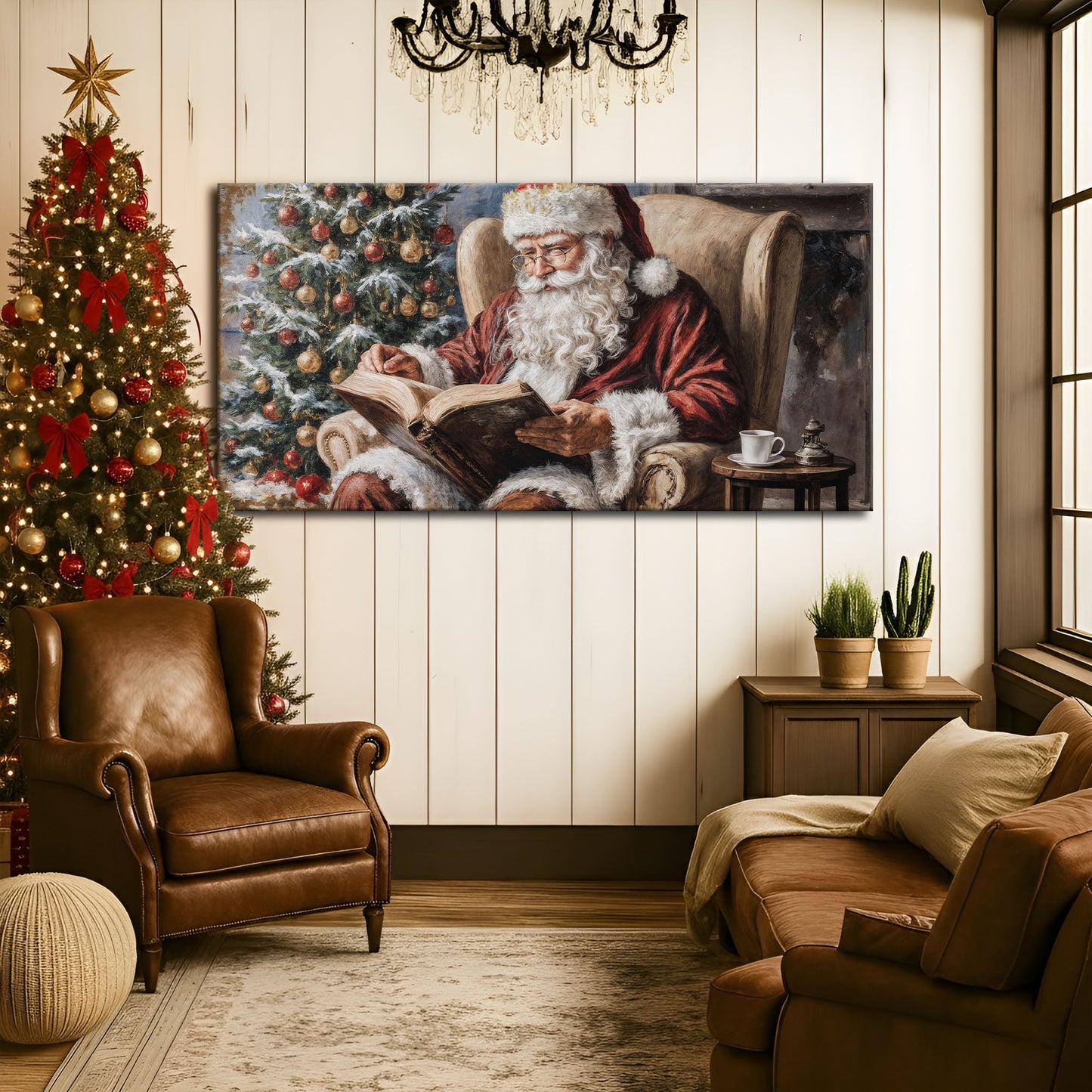 Vintage Santa Claus Reading Christmas Wall Art