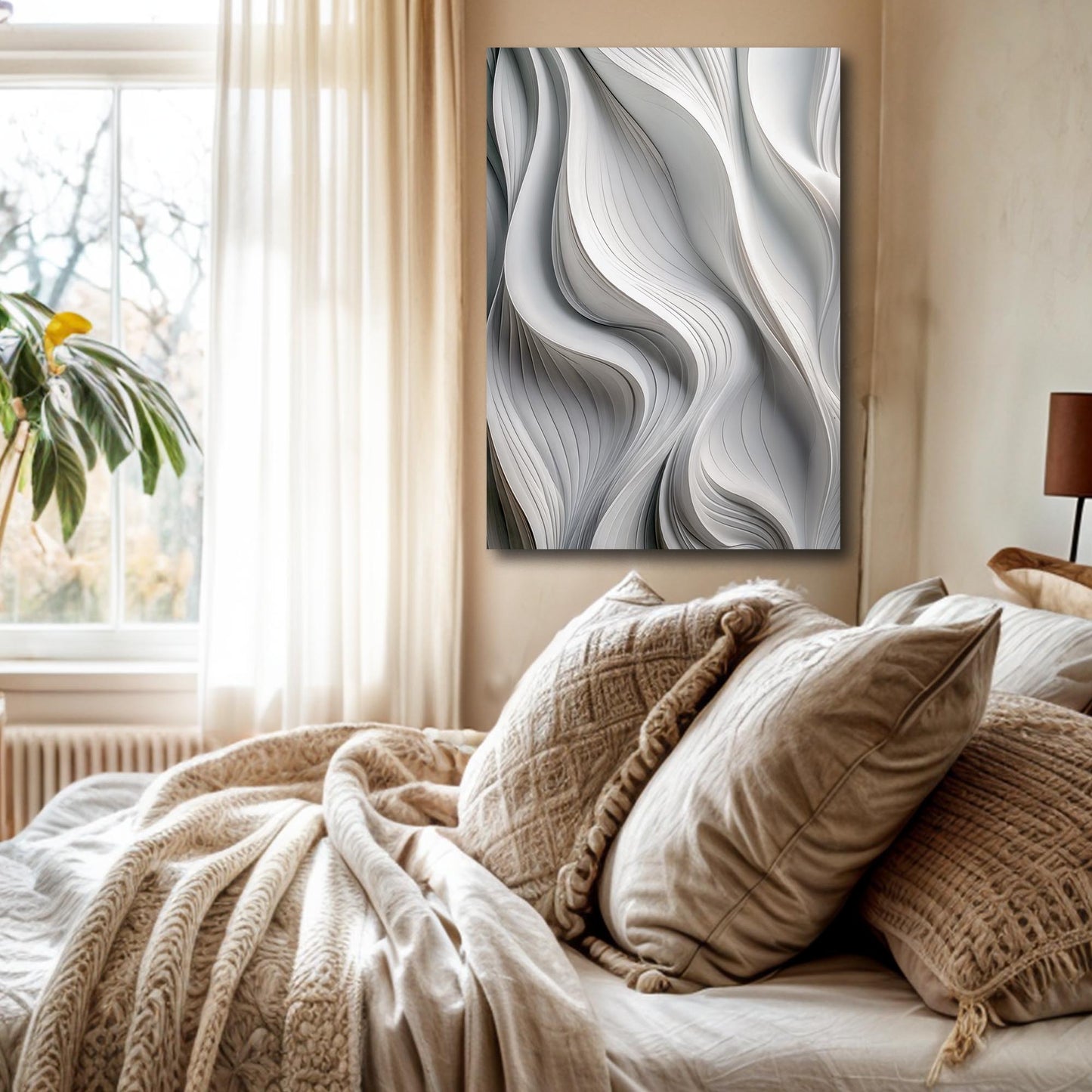 Modern Monochrome Waves Abstract Wall Art