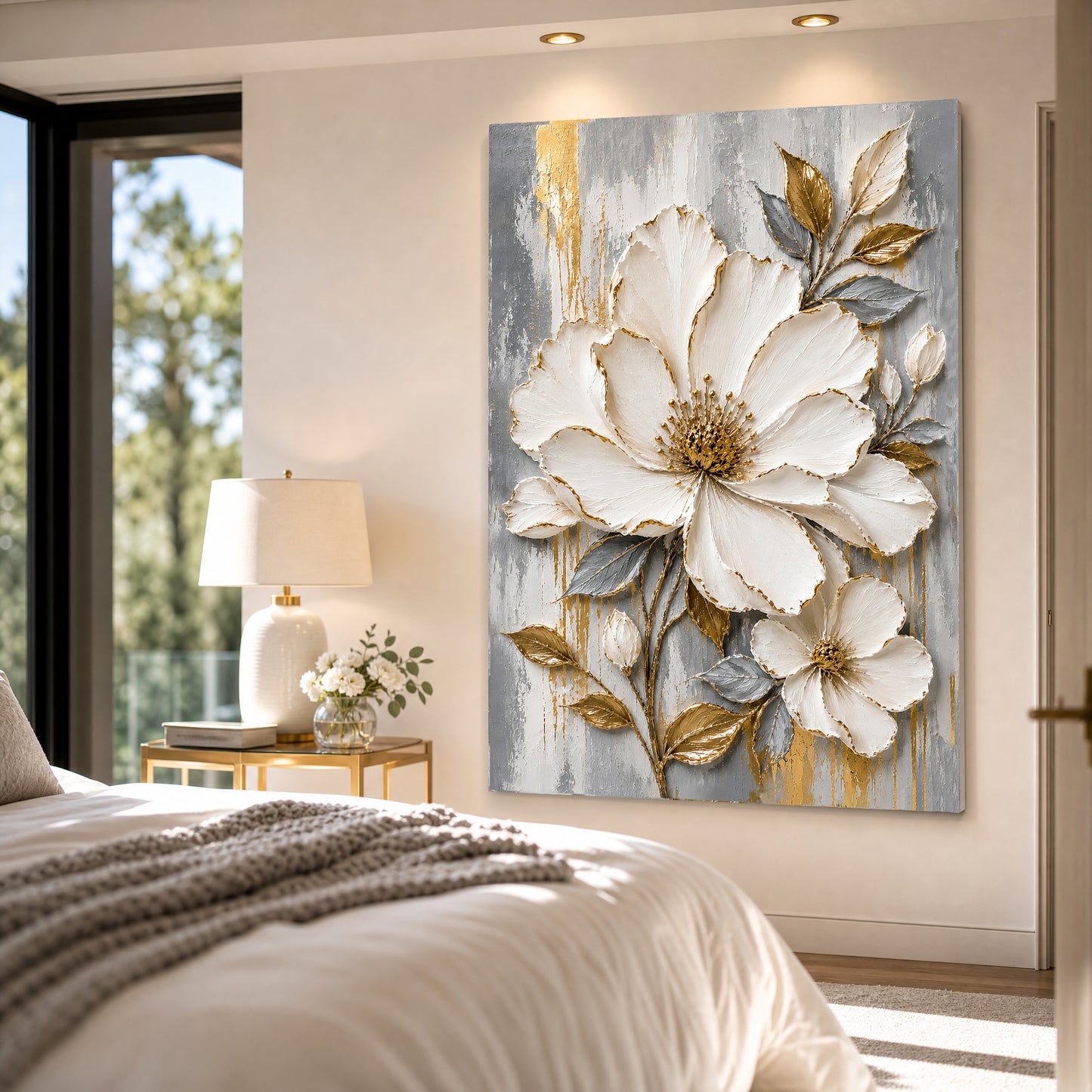 Golden Ivory Blossom Wall Art
