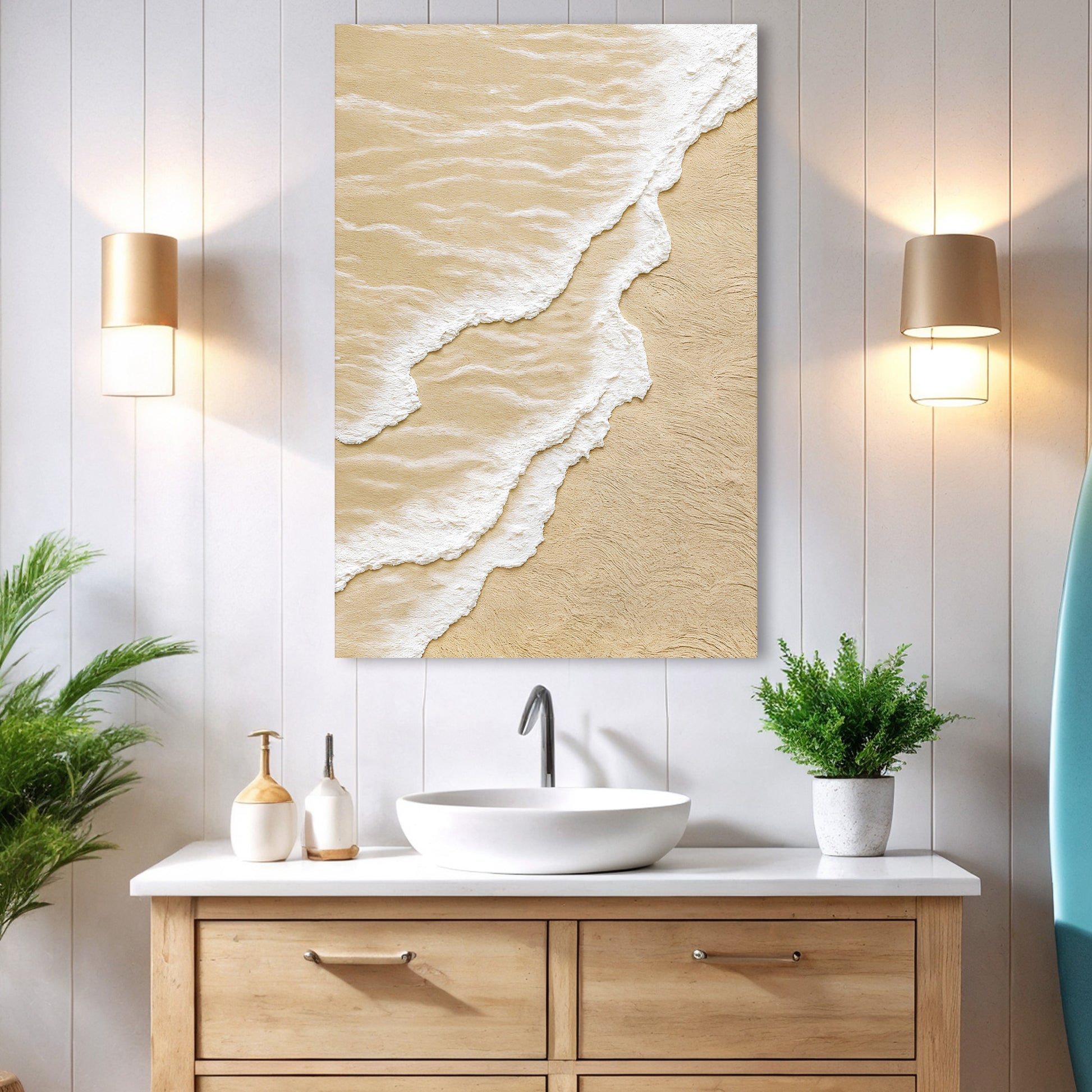 White Waves on Brown Sand Wall Art