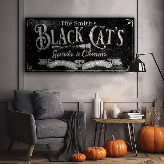 Black Cat’s Spirits & Charms Bar Halloween Sign III