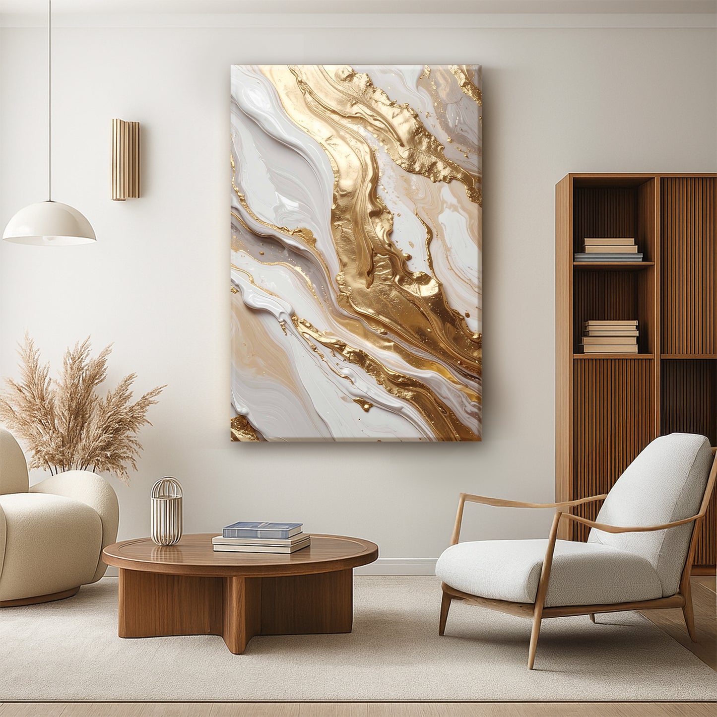 Metallic White And Gold Marble Wall Art