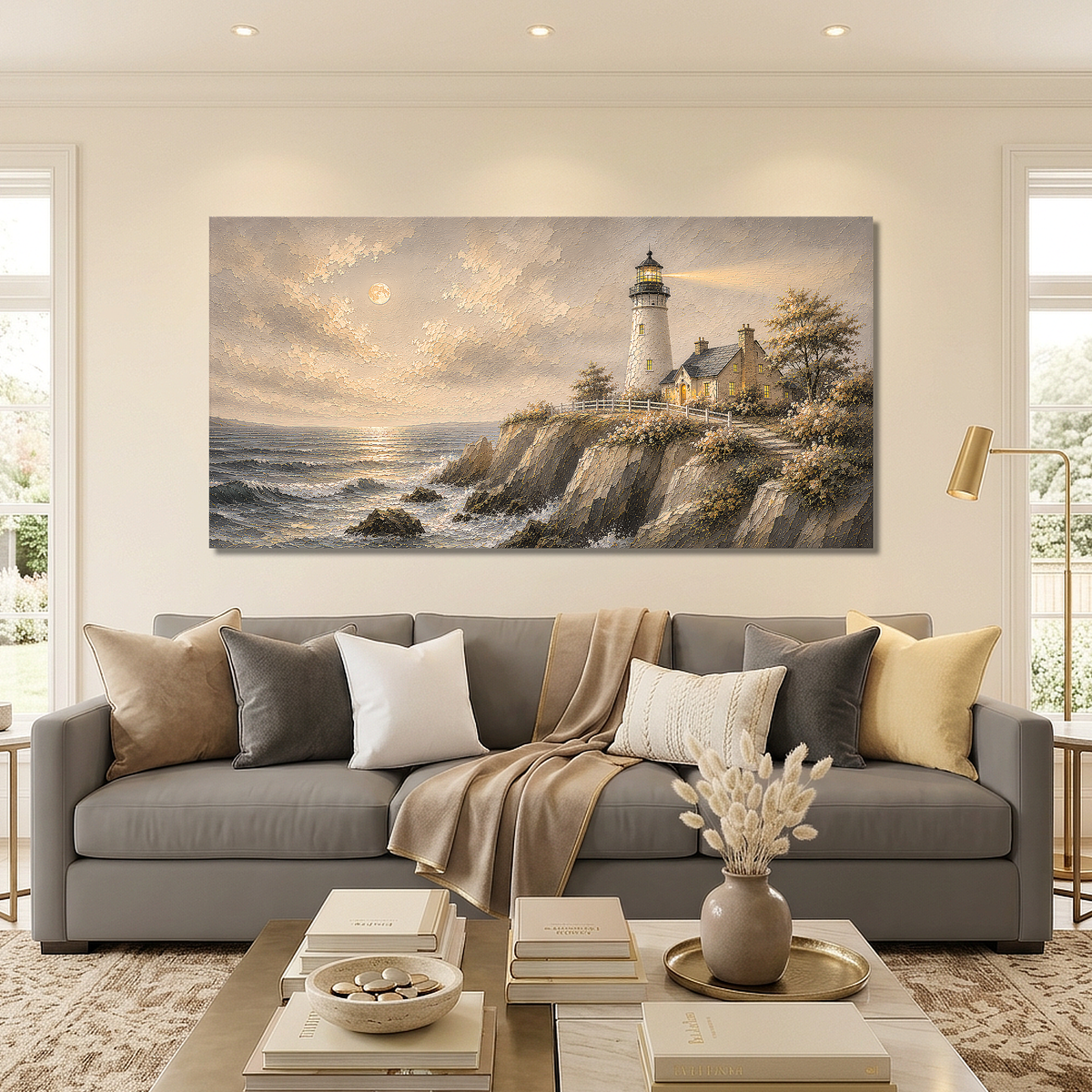 Moonlit Lighthouse Ocean