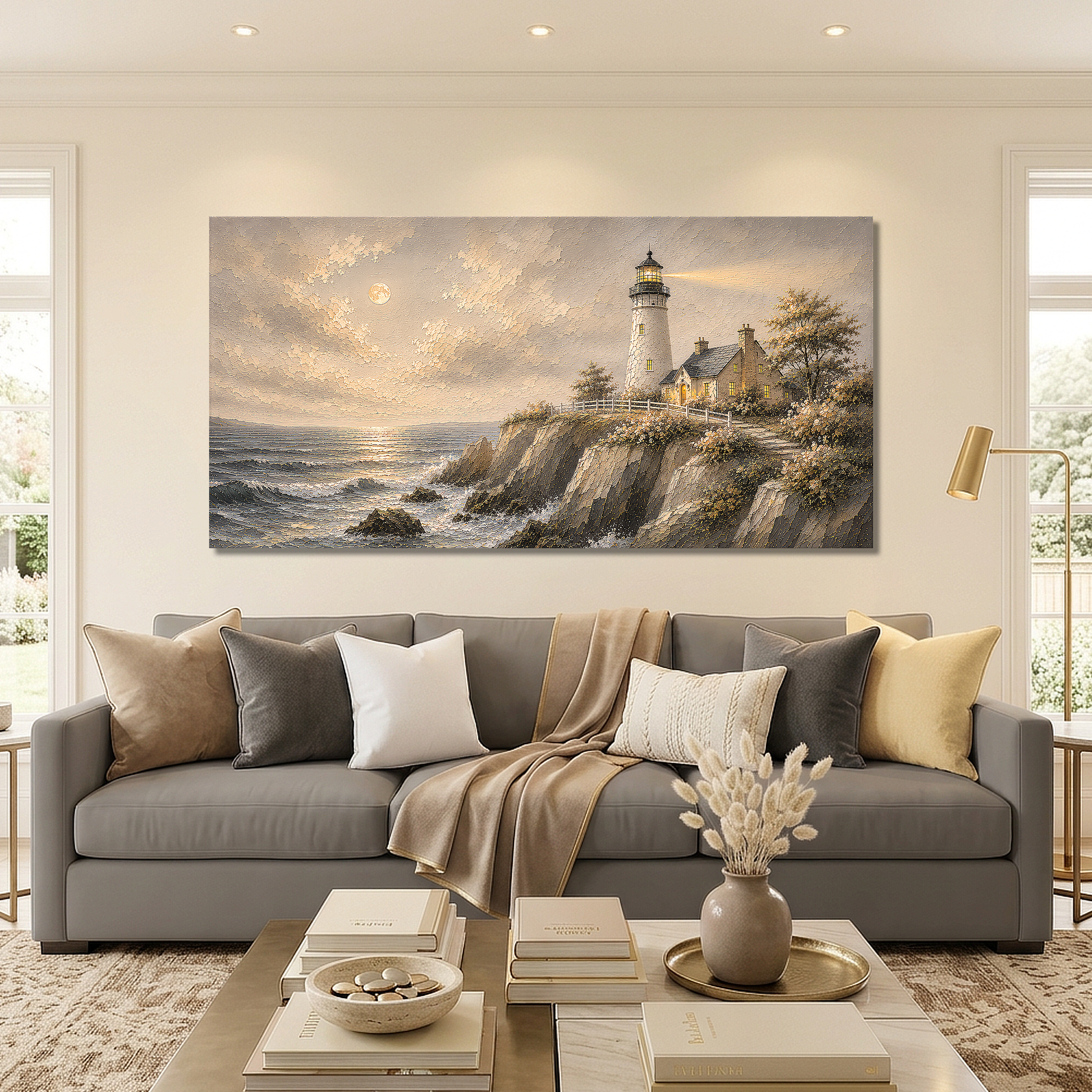 Moonlit Lighthouse Ocean