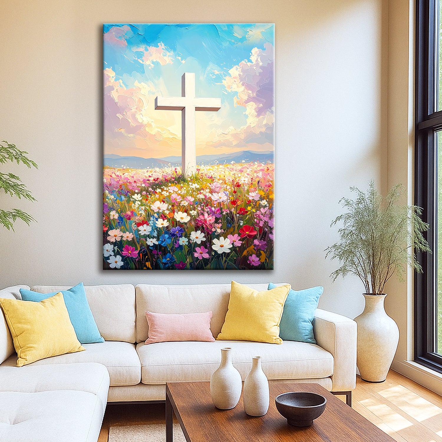 Cross Floral Field Faith Wall Art