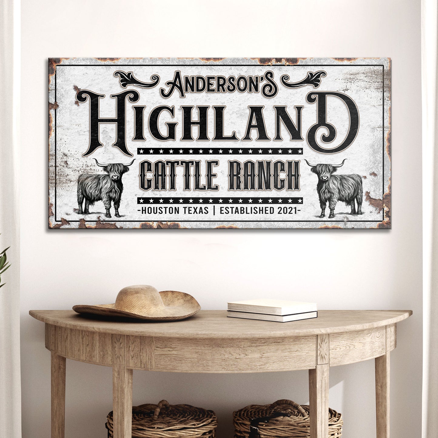 Personalized Highland Cattle Ranch Sign II Style 2 - Image by Tailored Canvases