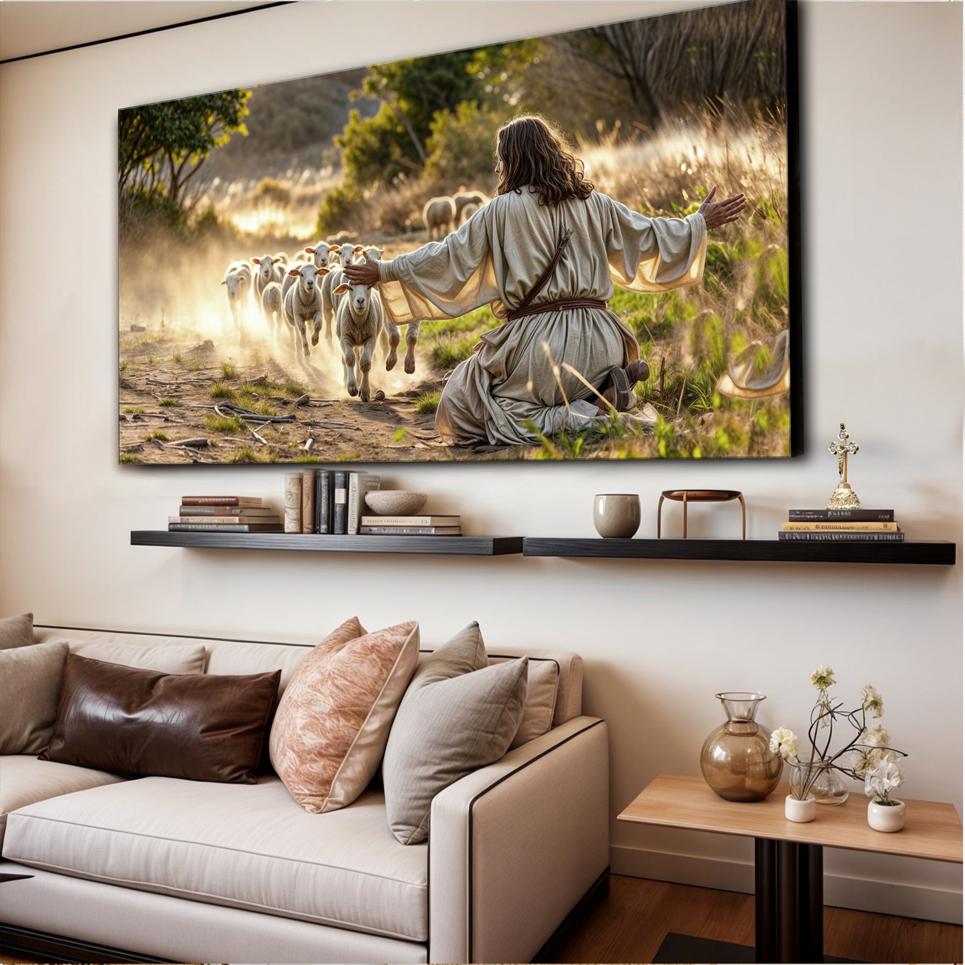 Jesus Protects The Lamb From Wolves Faith Wall Art VIII