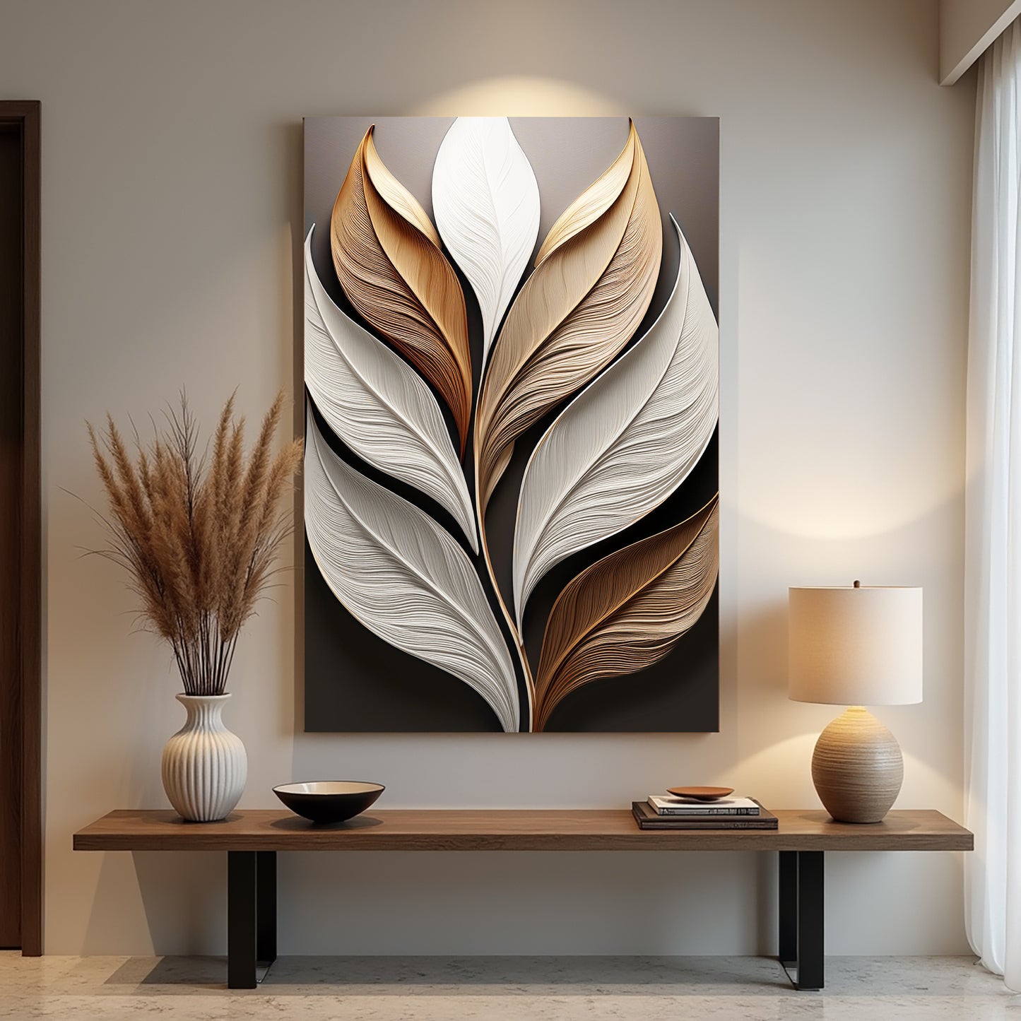 Elegant 3D Textured Leaf Wall Art