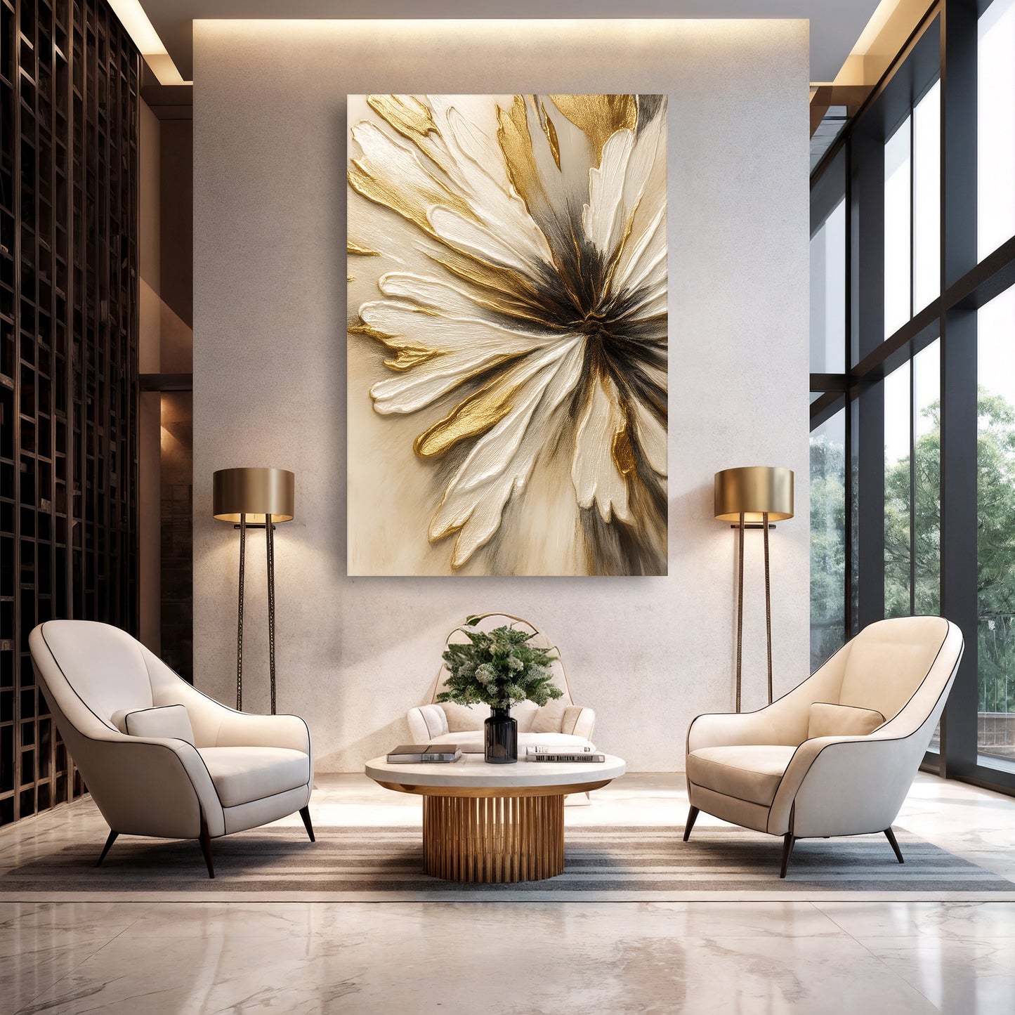 Golden Floral Abstract Wall Art