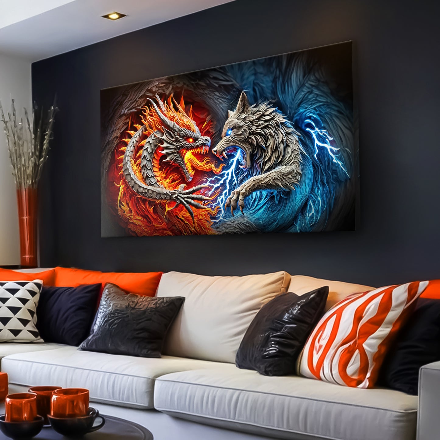 3D Dragon and Wolf Wall Art II